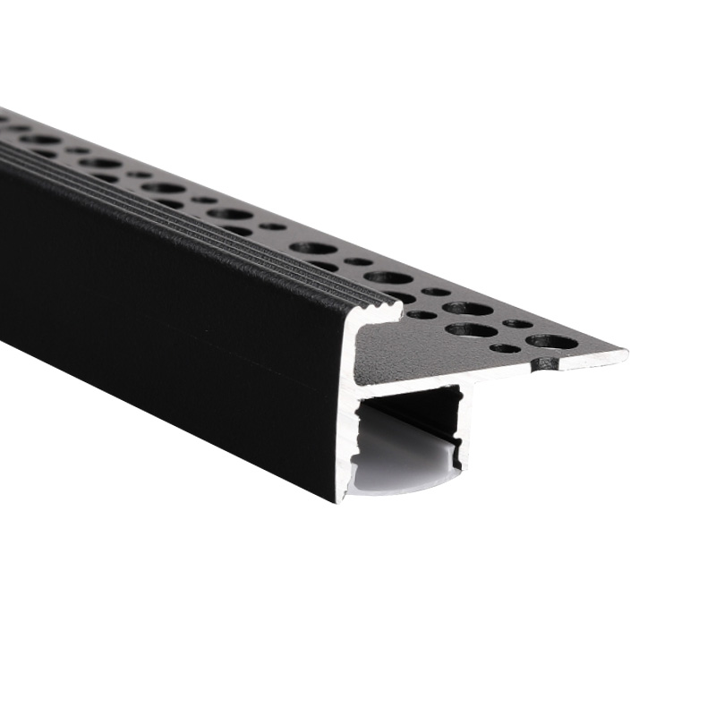 Quarter Inch Tile Or Wood Black Aluminum LED Stair Nosing Lighting Profile Trim